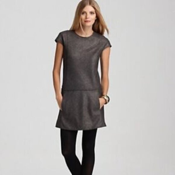 Theory Olpia Harlequin Gray Metallic Tweed Drop Waist Shift Dress - Picture 1 of 5